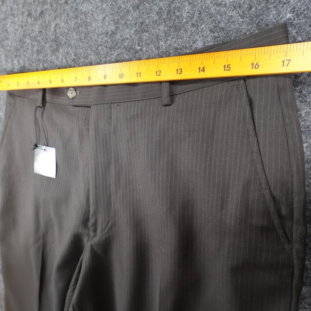 Pierre Cardin Men's 36 Brown Wool Pinstripe Straight Leg Dress Pants - Thumbnail 5