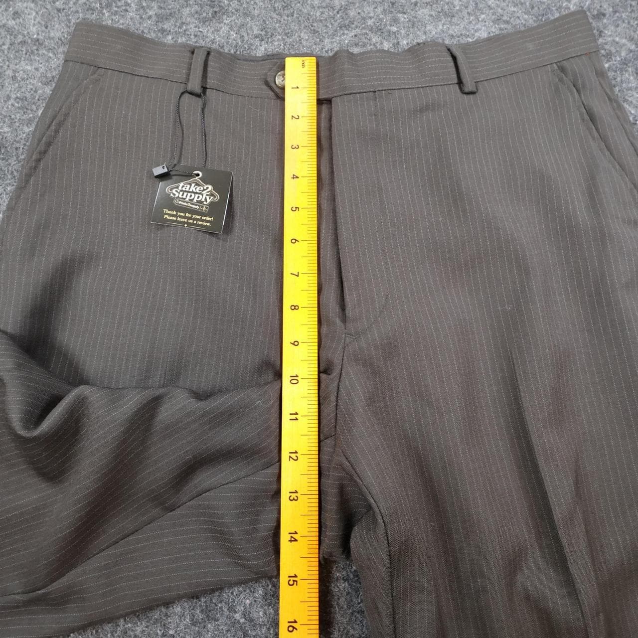 Pierre Cardin Men's 36 Brown Wool Pinstripe Straight Leg Dress Pants - Thumbnail 6
