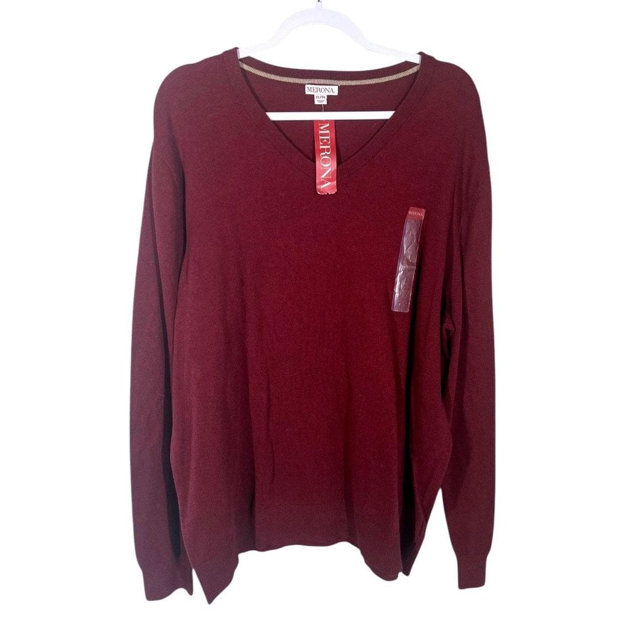 Merona Men V Neck Long Sleeve Sweater Burgundy XL TG New With Tags - Thumbnail 3