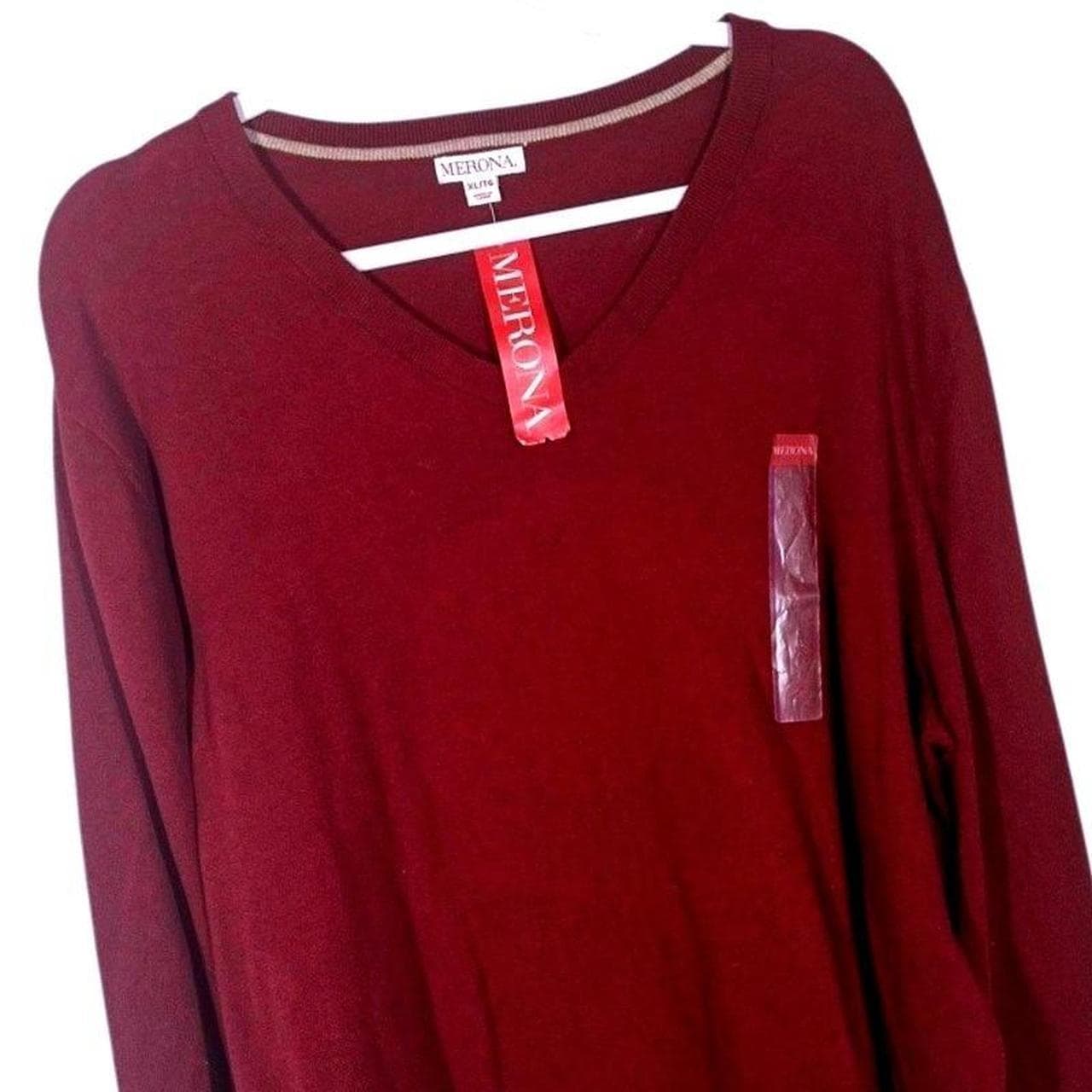 Merona Men V Neck Long Sleeve Sweater Burgundy XL TG New With Tags - Thumbnail 5
