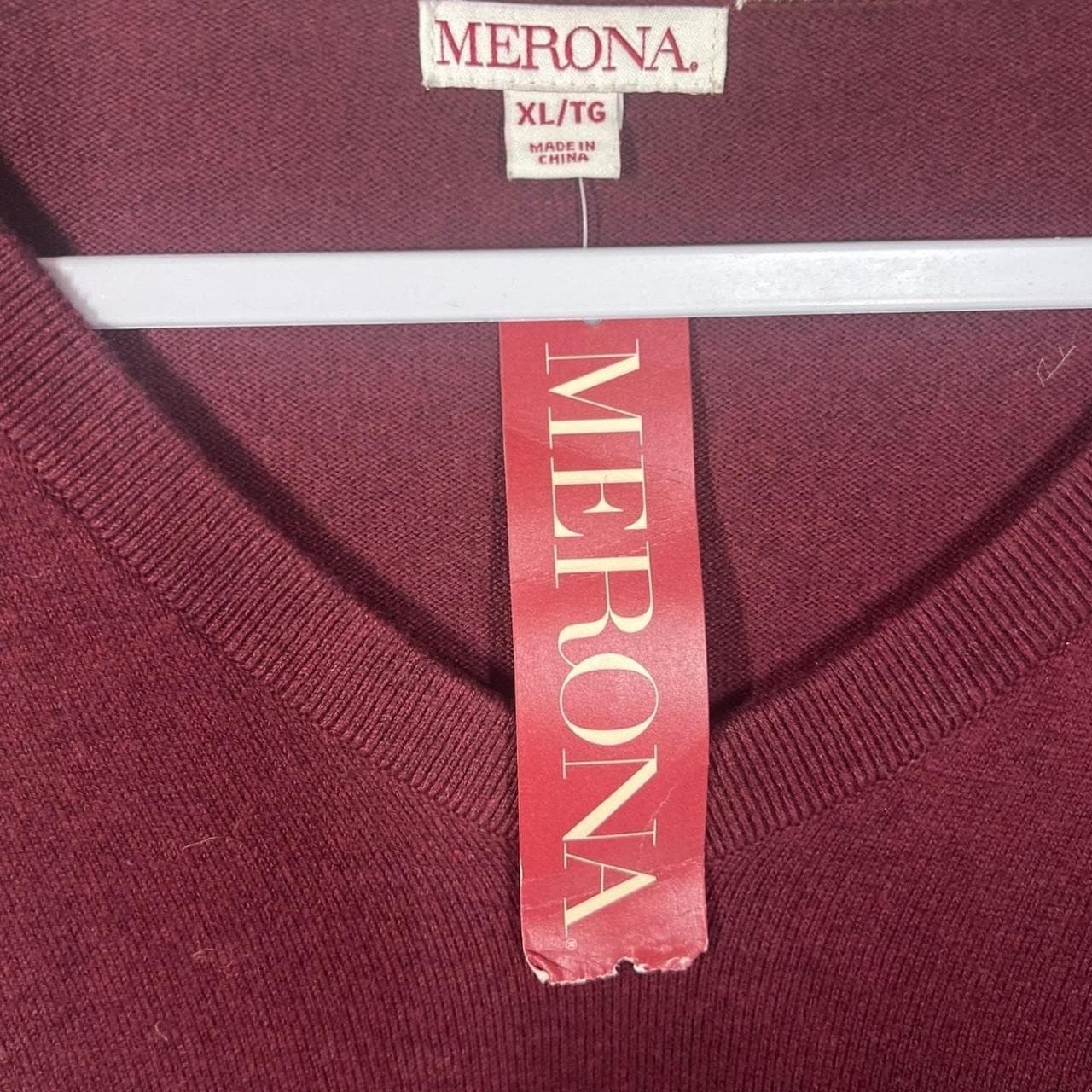 Merona Men V Neck Long Sleeve Sweater Burgundy XL TG New With Tags - Thumbnail 7