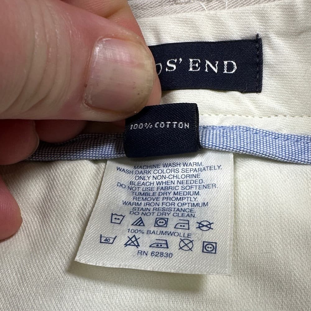 Lands‎ End Chino Pants Mens 44 Long Cream Pleated Cotton Stain Resistant - Thumbnail 8