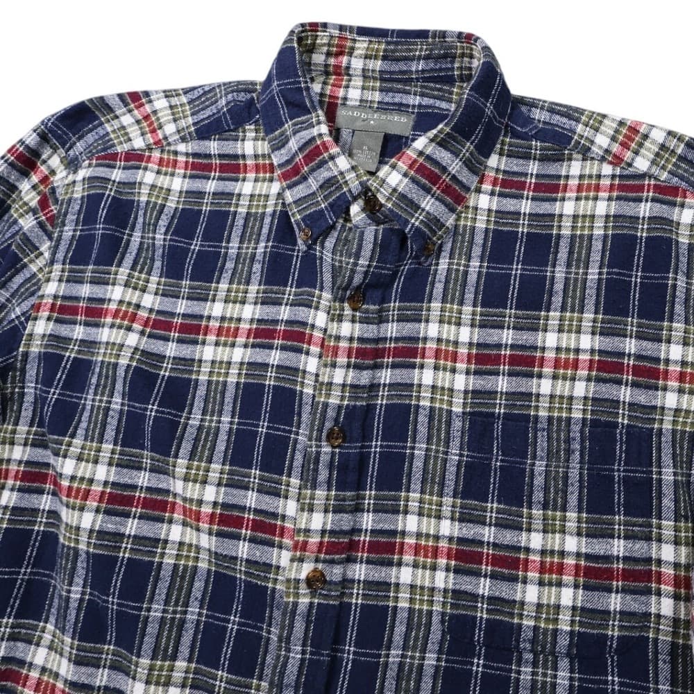 Saddlebred Men's XL Blue Plaid Long Sleeve Flannel Button Down Shirt - Thumbnail 4