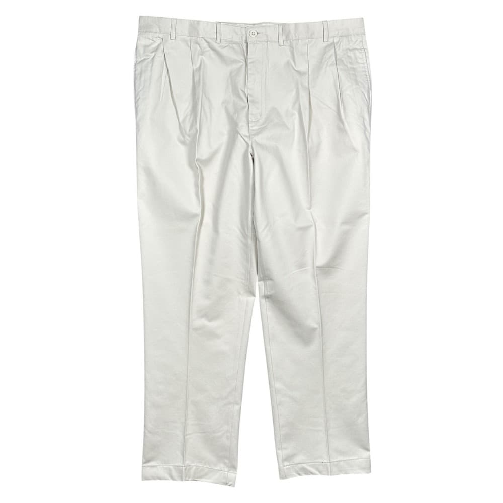 Lands‎ End Chino Pants Mens 44 Long Cream Pleated Cotton Stain Resistant - Thumbnail 4