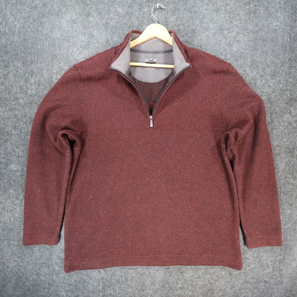 Van Heusen Quarter Zip Mens XL Burgundy Excellent Flex Pullover - Thumbnail 9