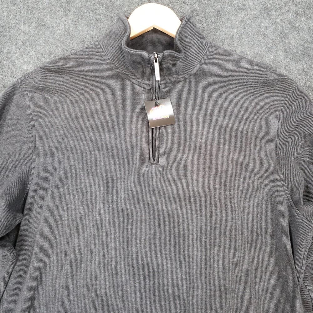 Van Heusen Quarter Zip Pullover Mens XL Gray Excellent Ribbed Texture - Thumbnail 8