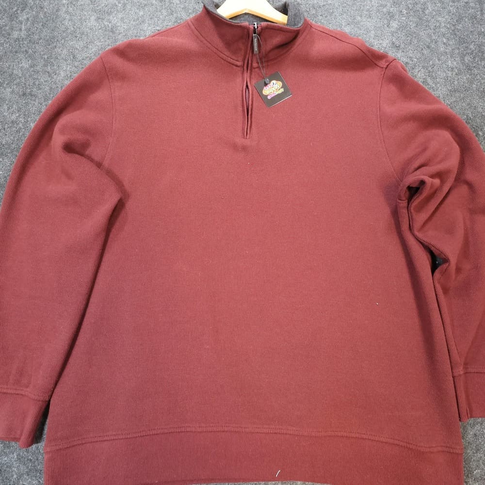 Van Heusen Quarter Zip Pullover Mens XL Burgundy Excellent Cotton Blend Ribbed - Thumbnail 8