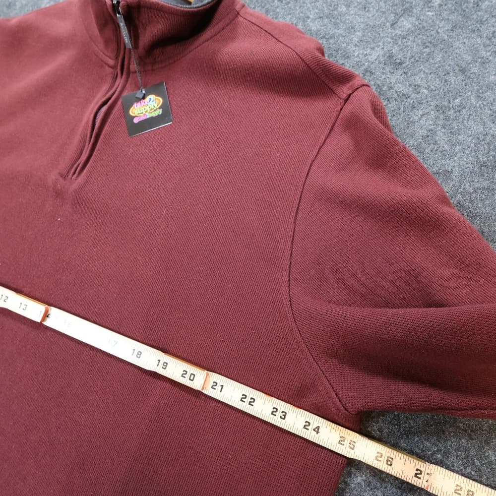 Van Heusen Quarter Zip Pullover Mens XL Burgundy Excellent Cotton Blend Ribbed - Thumbnail 3