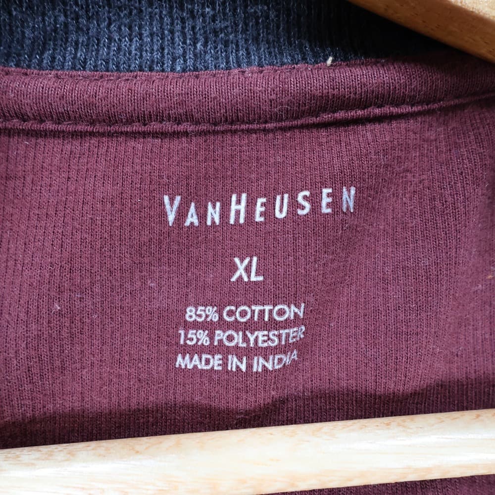 Van Heusen Quarter Zip Pullover Mens XL Burgundy Excellent Cotton Blend Ribbed - Thumbnail 7