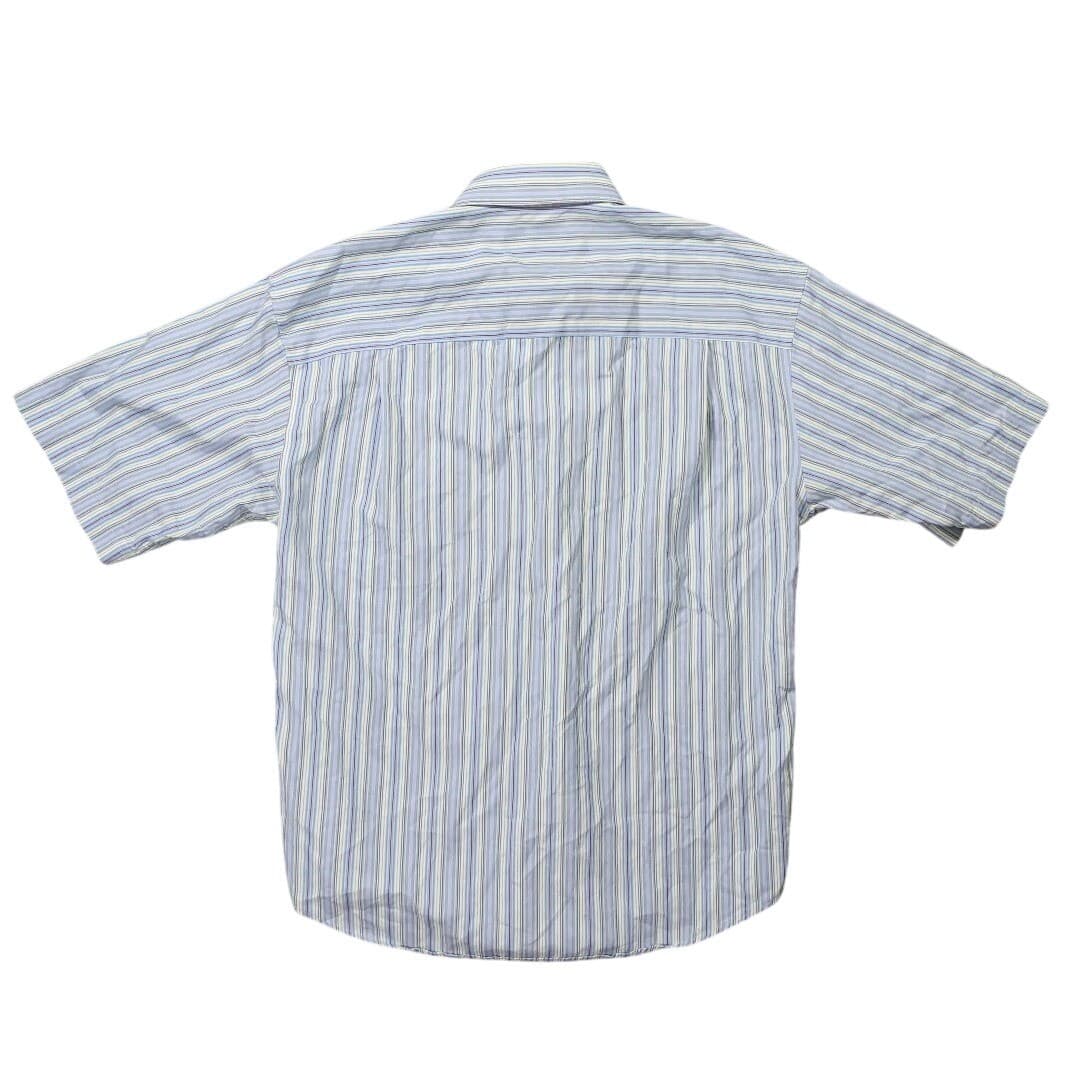 Enro Button Down Shirt Mens Medium Blue Excellent Short Sleeve Non-Iron Striped - Thumbnail 2