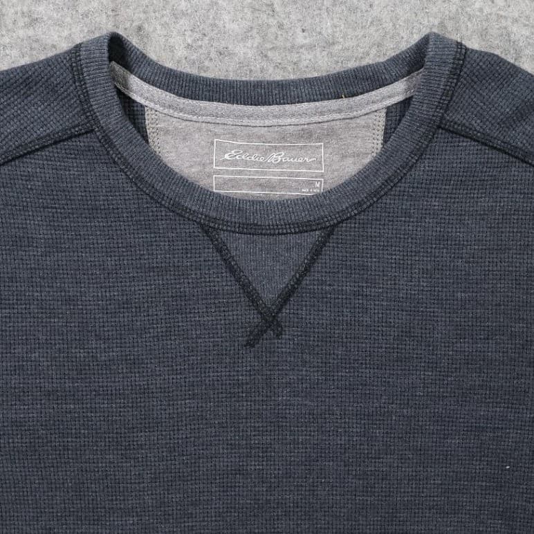 Eddie Bauer Pullover Sweatshirt Mens M Charcoal Grey Excellent Waffle Knit 1454 - Thumbnail 3