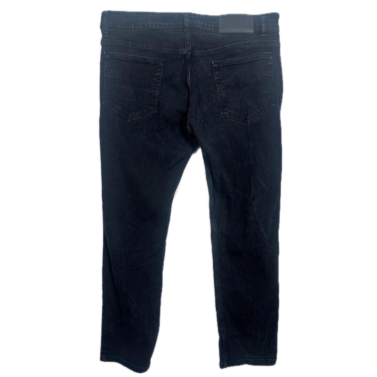 IMAGE Mens Black Denim Jeans Straight Fit Size 34x30 Pants - Thumbnail 3