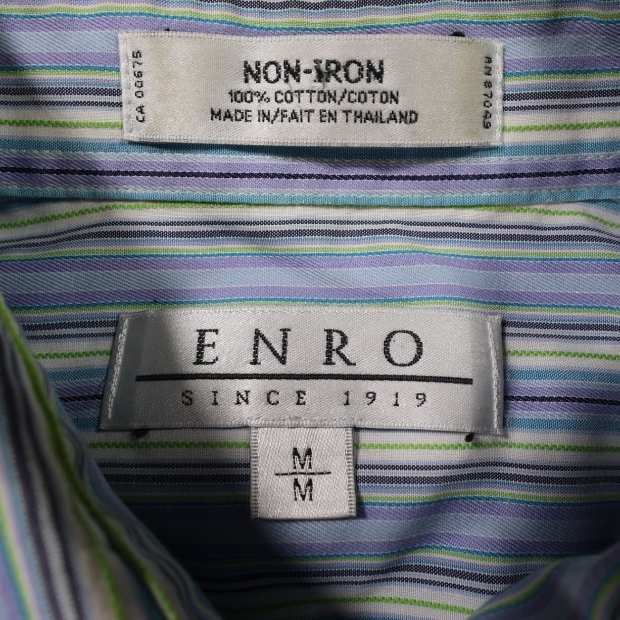 Enro Button Down Shirt Mens Medium Blue Excellent Short Sleeve Non-Iron Striped - Thumbnail 5