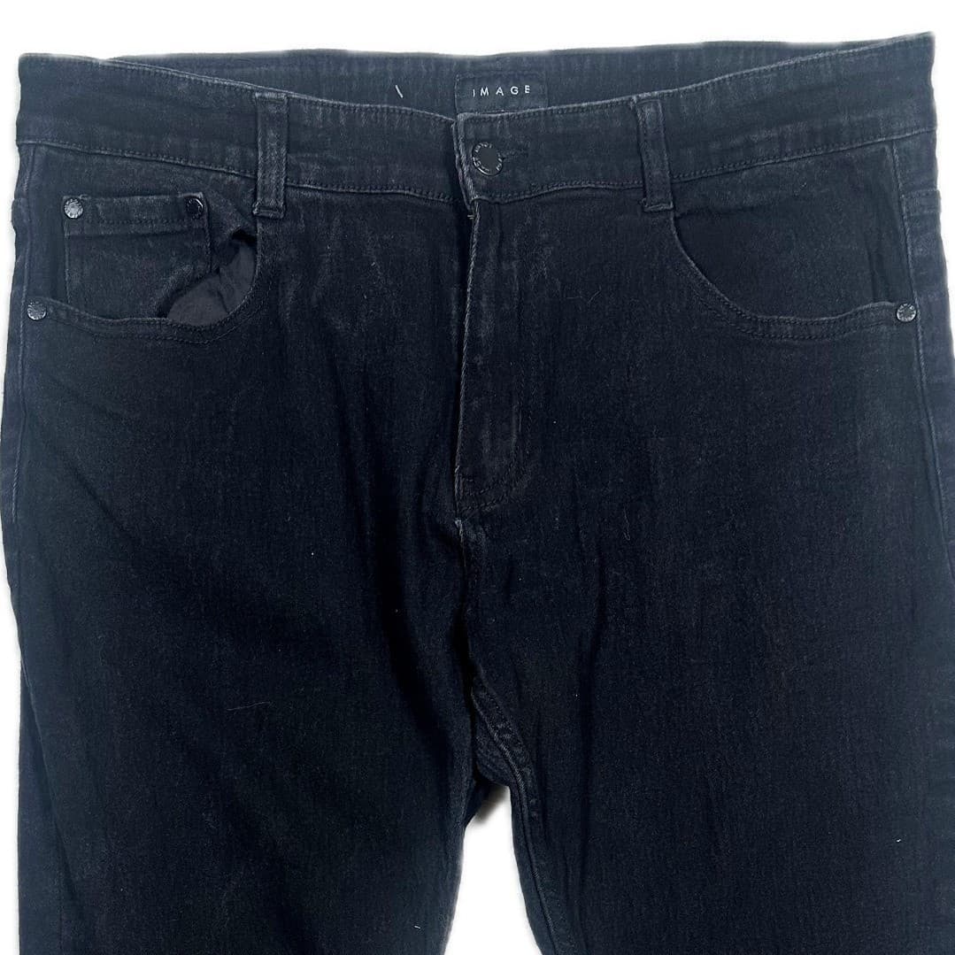 IMAGE Mens Black Denim Jeans Straight Fit Size 34x30 Pants - Thumbnail 2