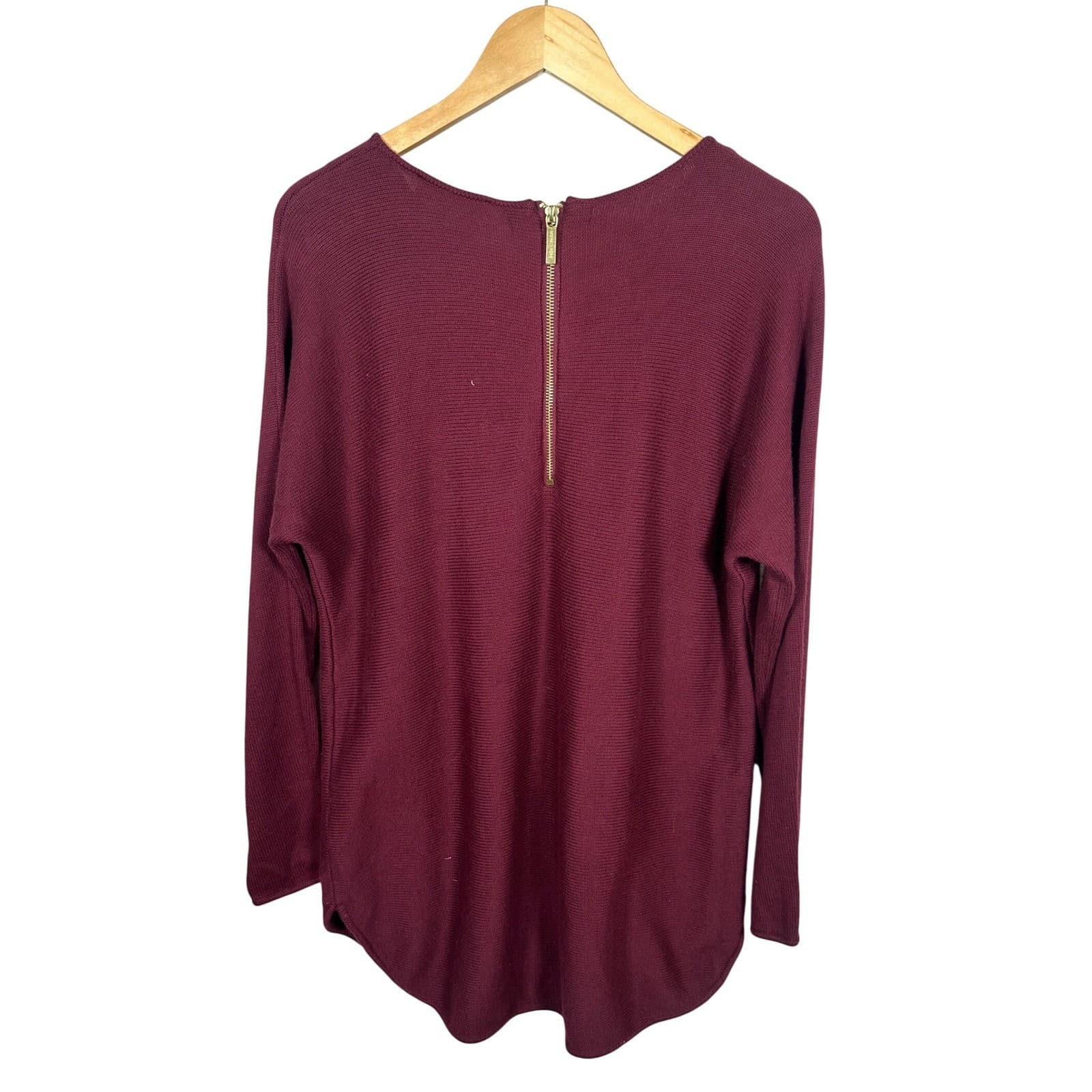 MICHAEL KORS Burgundy Ribbed Knit Long Sleeve Sweater Top Women's Size L - Thumbnail 2