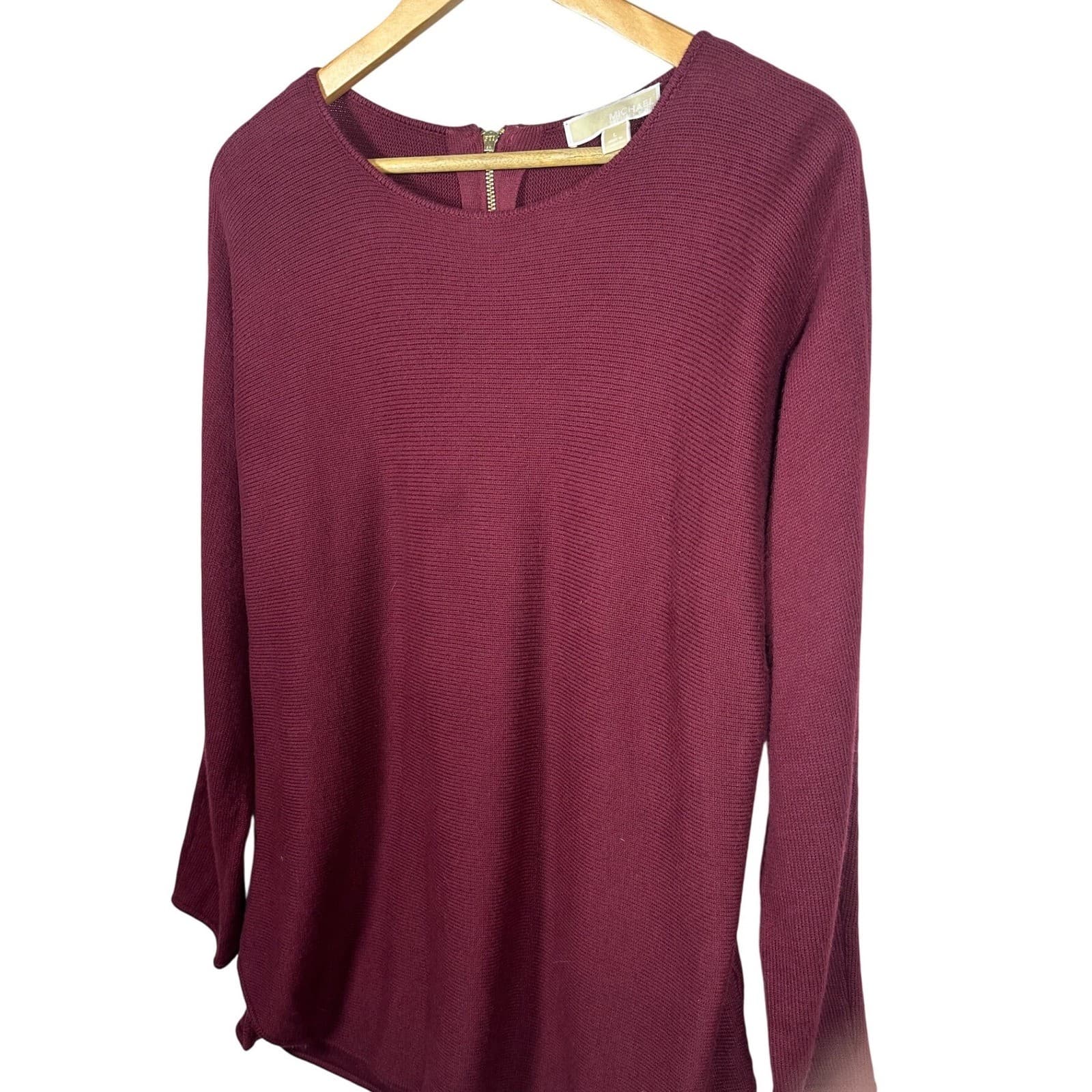 MICHAEL KORS Burgundy Ribbed Knit Long Sleeve Sweater Top Women's Size L - Thumbnail 4