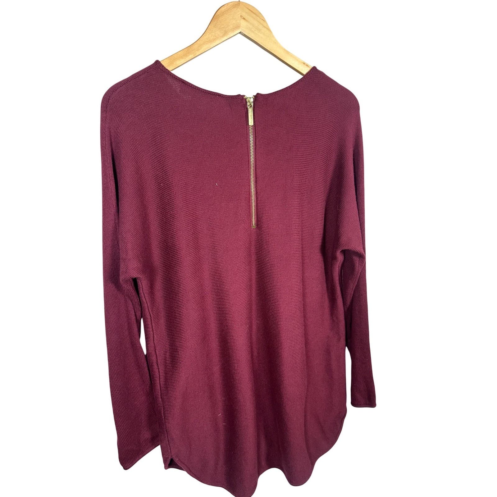 MICHAEL KORS Burgundy Ribbed Knit Long Sleeve Sweater Top Women's Size L - Thumbnail 5