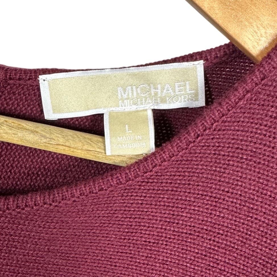 MICHAEL KORS Burgundy Ribbed Knit Long Sleeve Sweater Top Women's Size L - Thumbnail 6