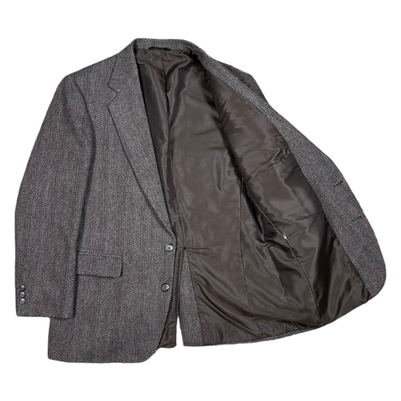 Haggar Mens 42L Herringbone Tweed Blazer Jacket Brown Tan Blue - Thumbnail 2