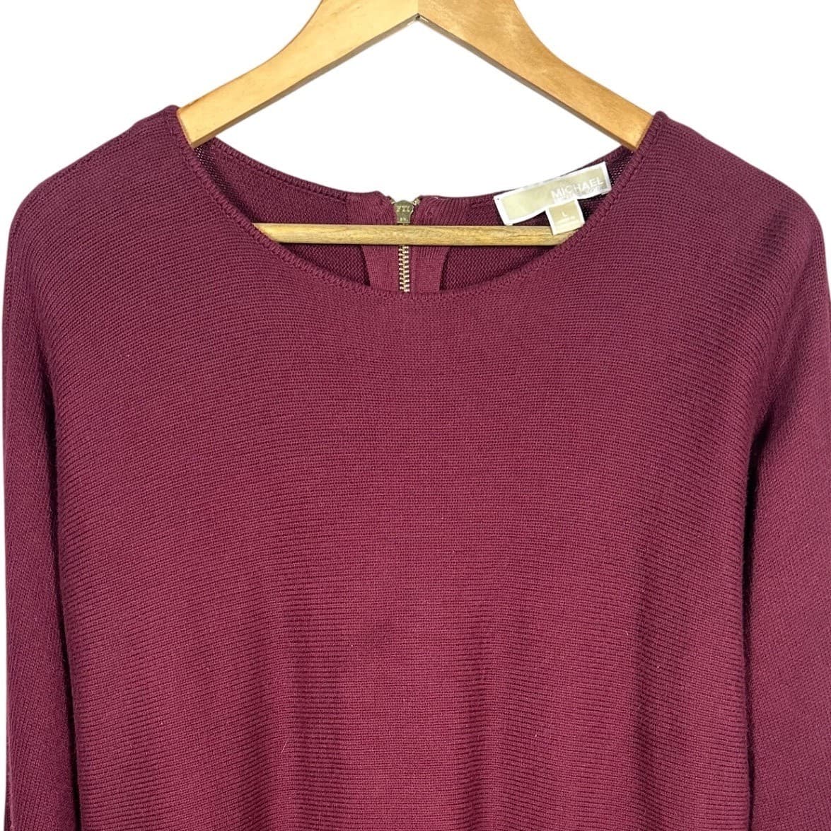 MICHAEL KORS Burgundy Ribbed Knit Long Sleeve Sweater Top Women's Size L - Thumbnail 3