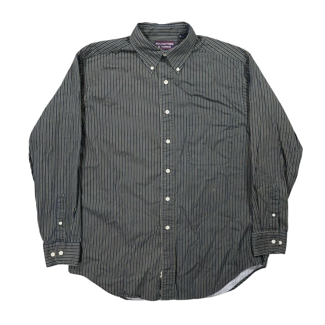 Roundtree & Yorke Button Up Shirt Mens Medium Green Excellent Vintage Striped - Thumbnail 2
