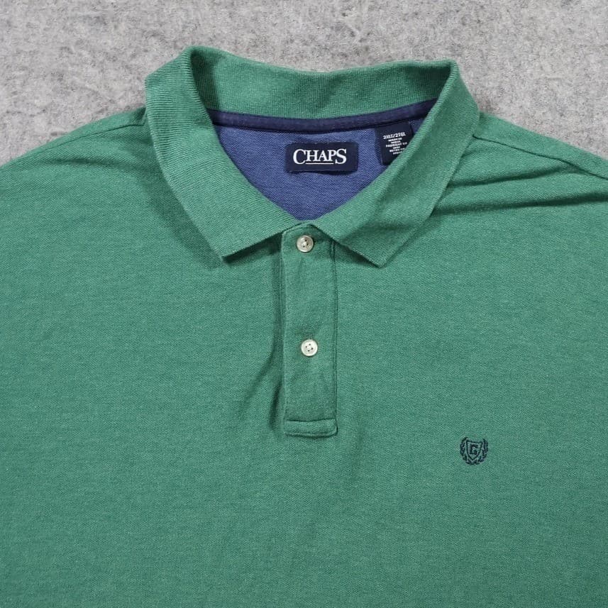 Chaps Polo Shirt Mens 2XLT Green Excellent Short Sleeve Cotton Solid Pique - Thumbnail 3