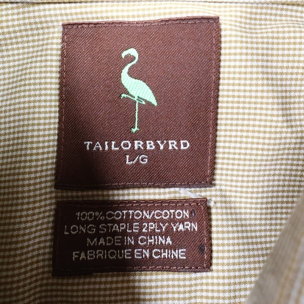 Tailorbyrd Button Up Shirt Mens L Tan Excellent Gingham Long Sleeve 100% Cotton - Thumbnail 6