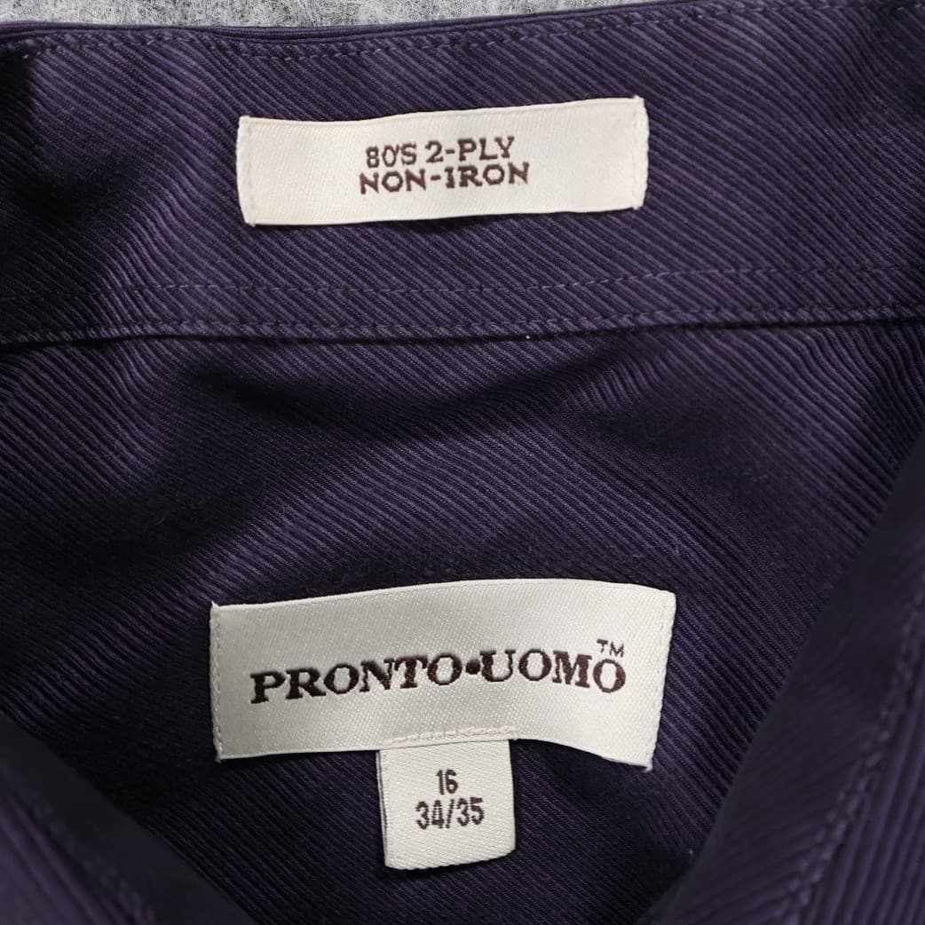 Pronto Uomo Dress Shirt Mens 16 34/35 Purple Excellent Non-Iron 80s 2-Ply Cotton - Thumbnail 5