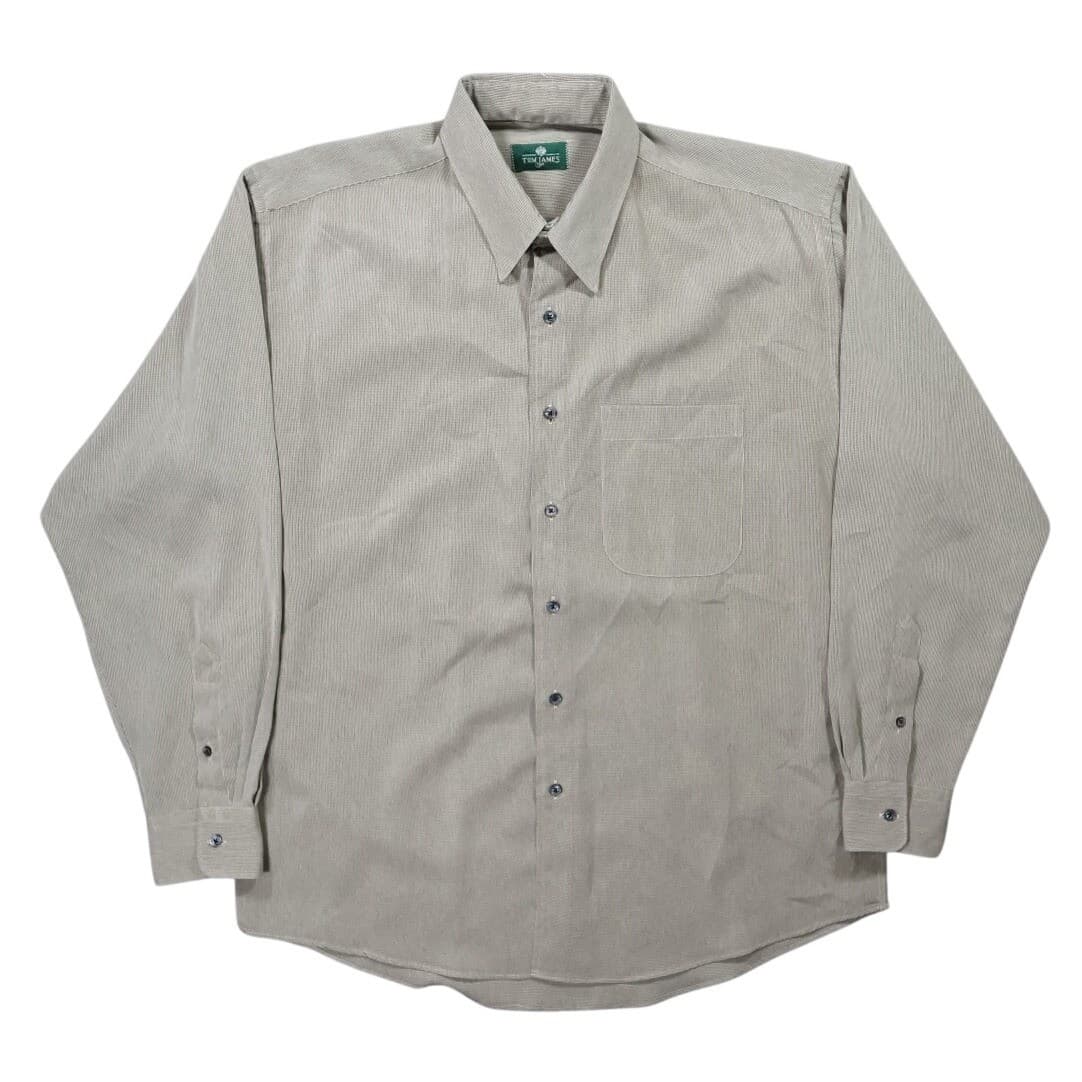 Tom James Button Up Shirt Mens Large Beige Excellent Vintage Microfiber USA Made - Thumbnail 2