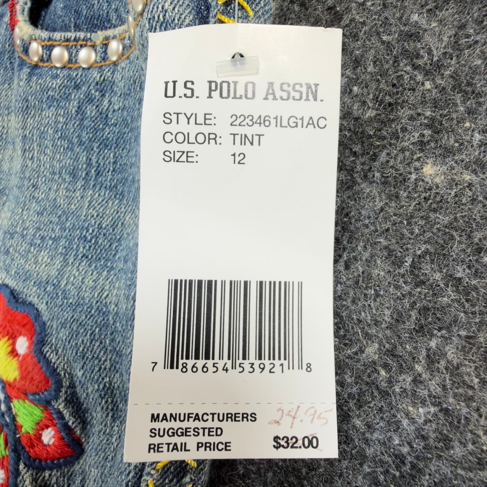 U.S. Polo Assn Jeans Girls 12 Blue Ramie Cotton Y2K Butterfly Embroidered Belt - Thumbnail 8