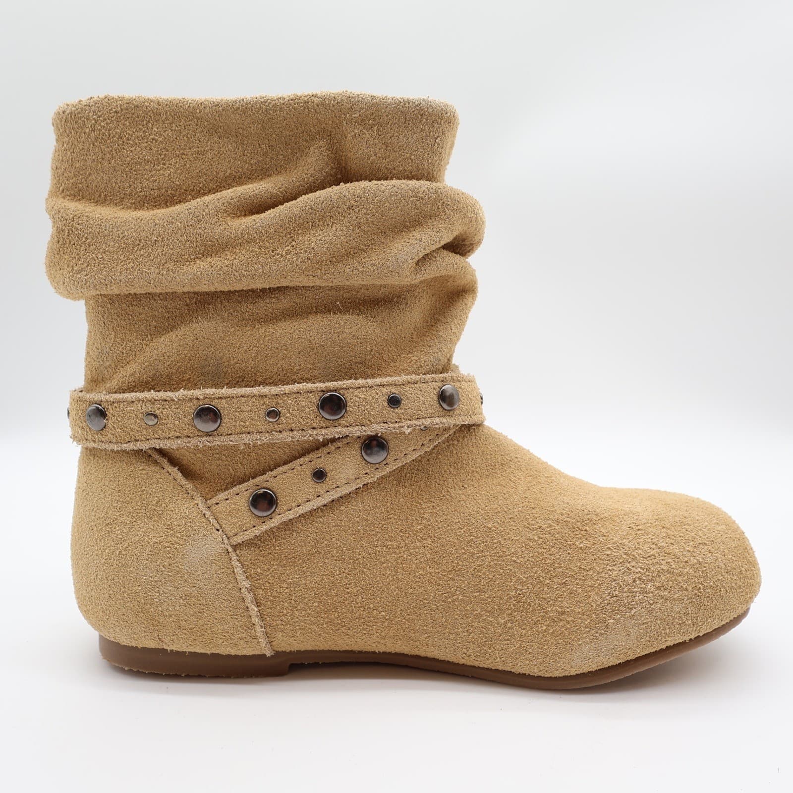 L'Amour Slouchy Buckle Boots Toddler Size 1 Tan Leather A612 Studded Ankle - Thumbnail 9