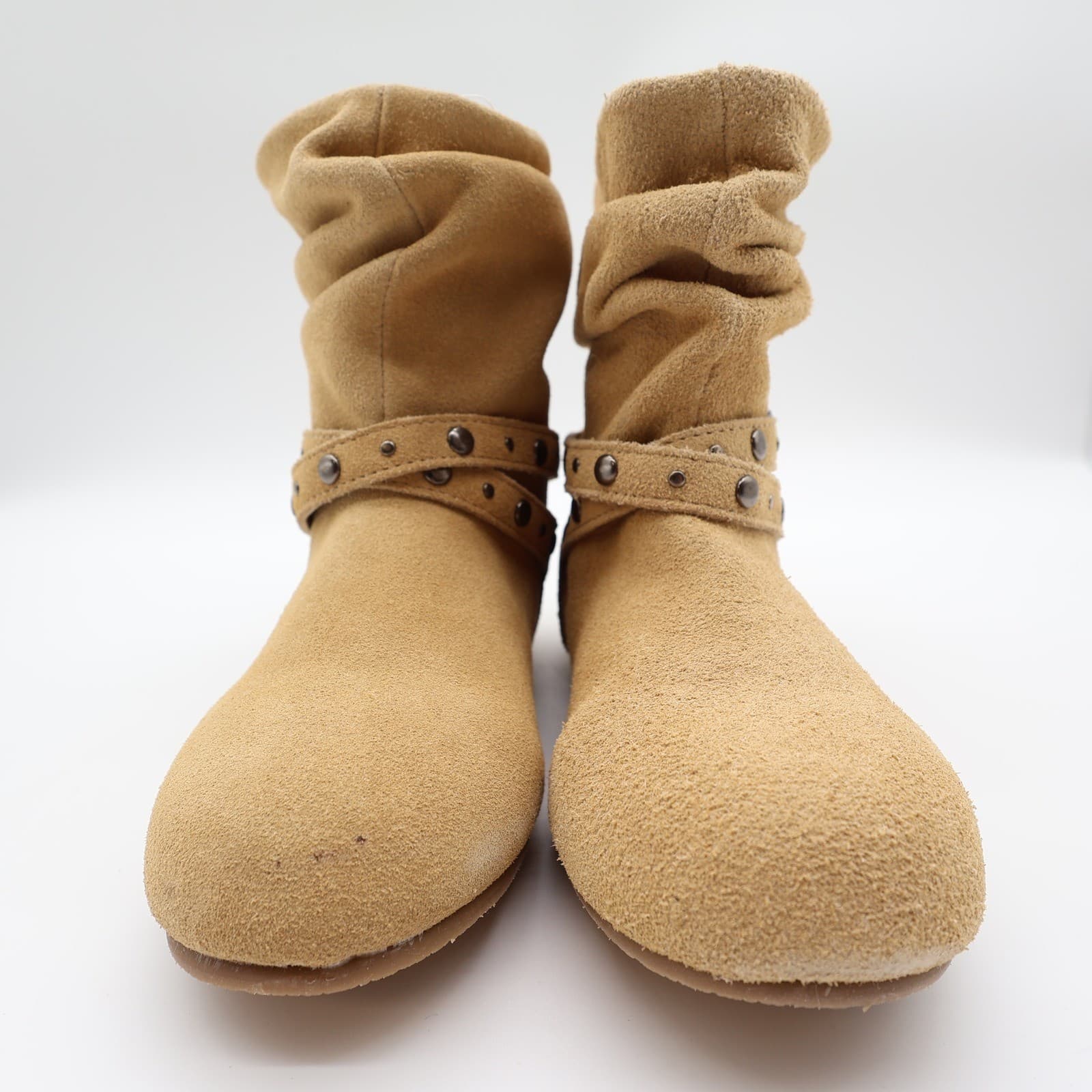 L'Amour Slouchy Buckle Boots Toddler Size 1 Tan Leather A612 Studded Ankle - Thumbnail 3