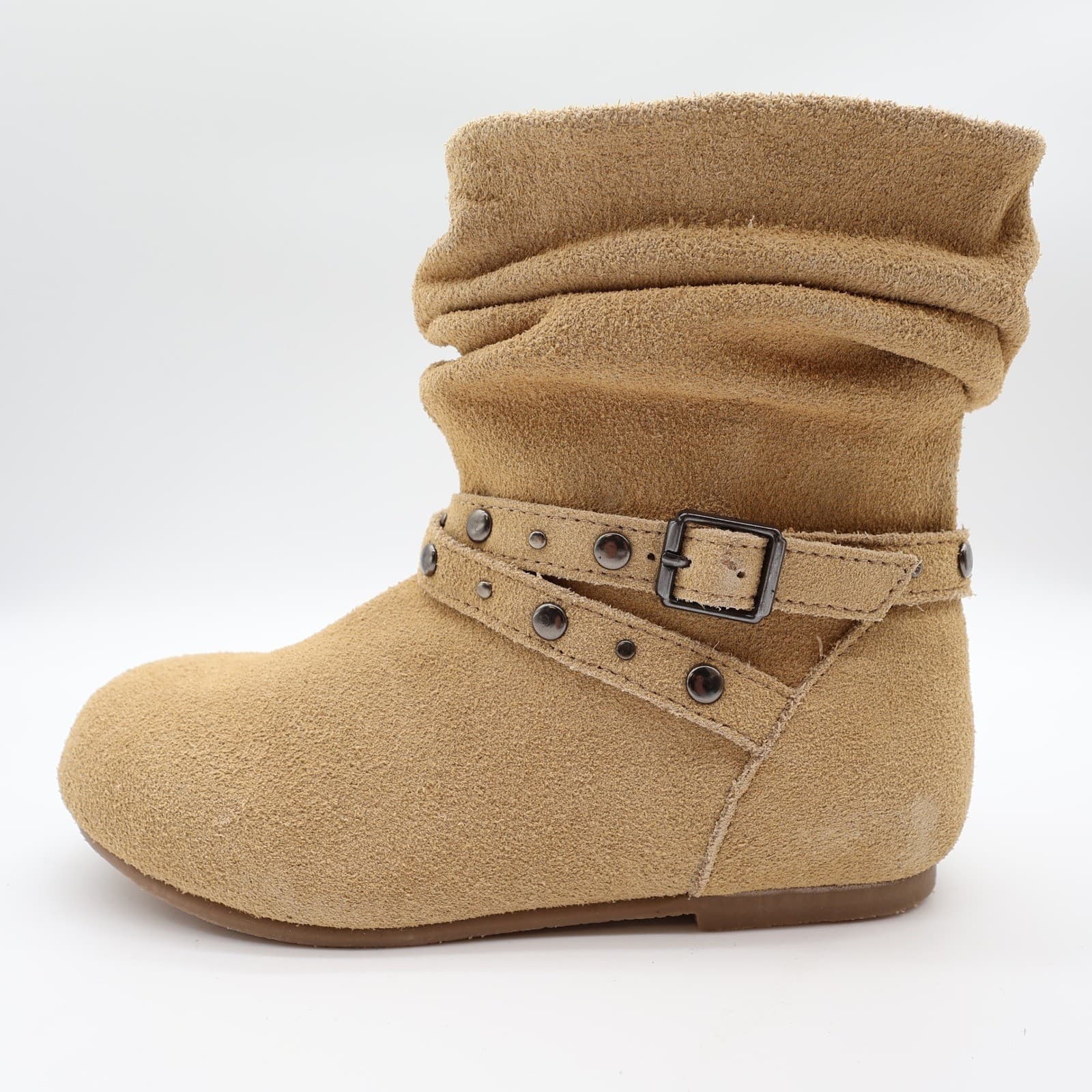L'Amour Slouchy Buckle Boots Toddler Size 1 Tan Leather A612 Studded Ankle - Thumbnail 10