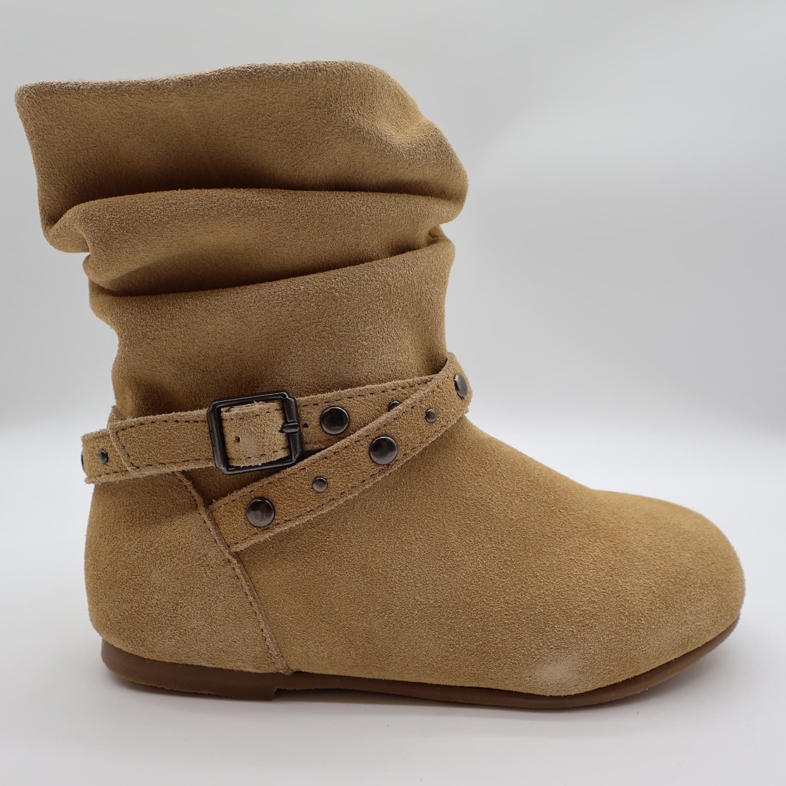 L'Amour Slouchy Buckle Boots Toddler Size 1 Tan Leather A612 Studded Ankle - Thumbnail 11