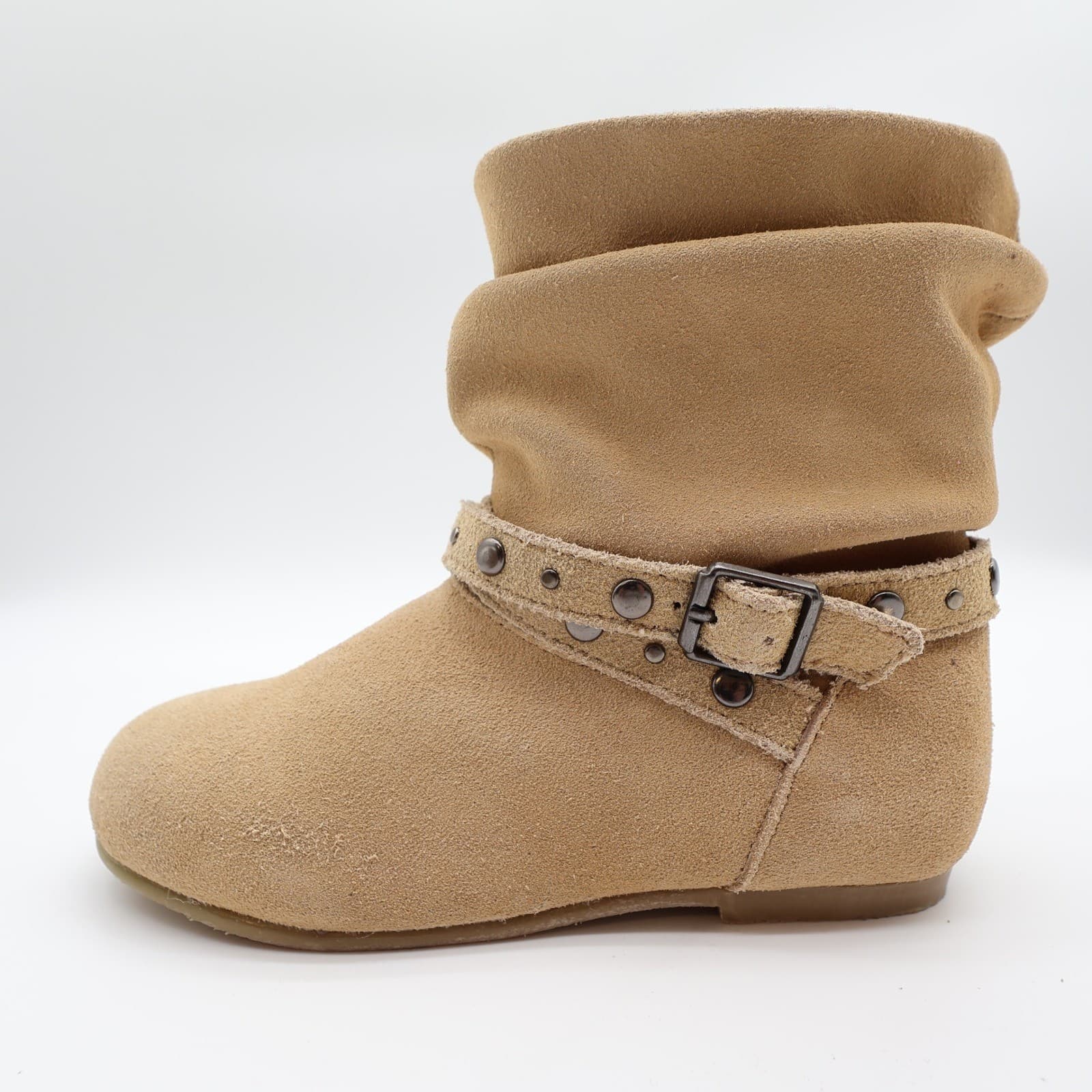 L'Amour Girls Size 11 Tan Leather Slouch Studded Buckle Ankle Boots - Thumbnail 12