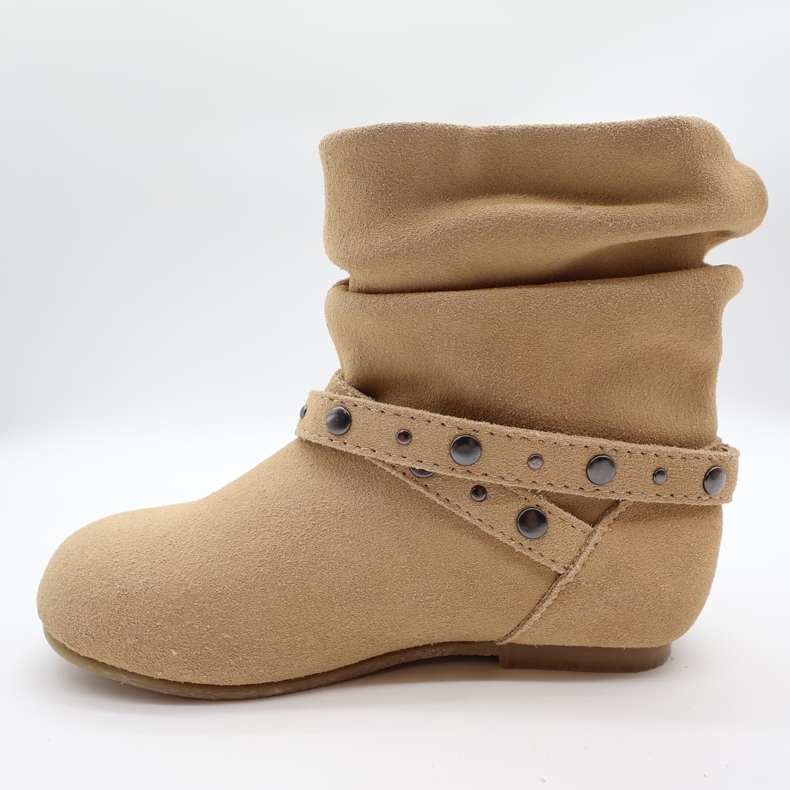 L'Amour Girls Size 11 Tan Leather Slouch Studded Buckle Ankle Boots - Thumbnail 10