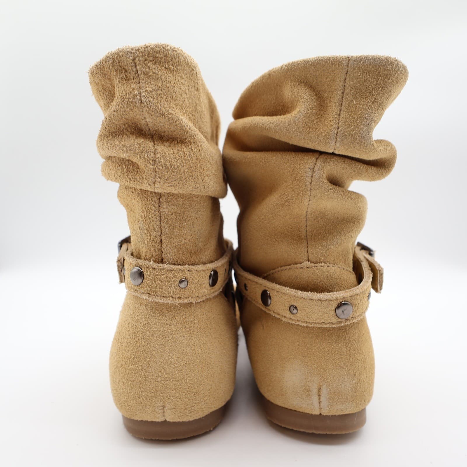 L'Amour Slouchy Buckle Boots Toddler Size 1 Tan Leather A612 Studded Ankle - Thumbnail 4