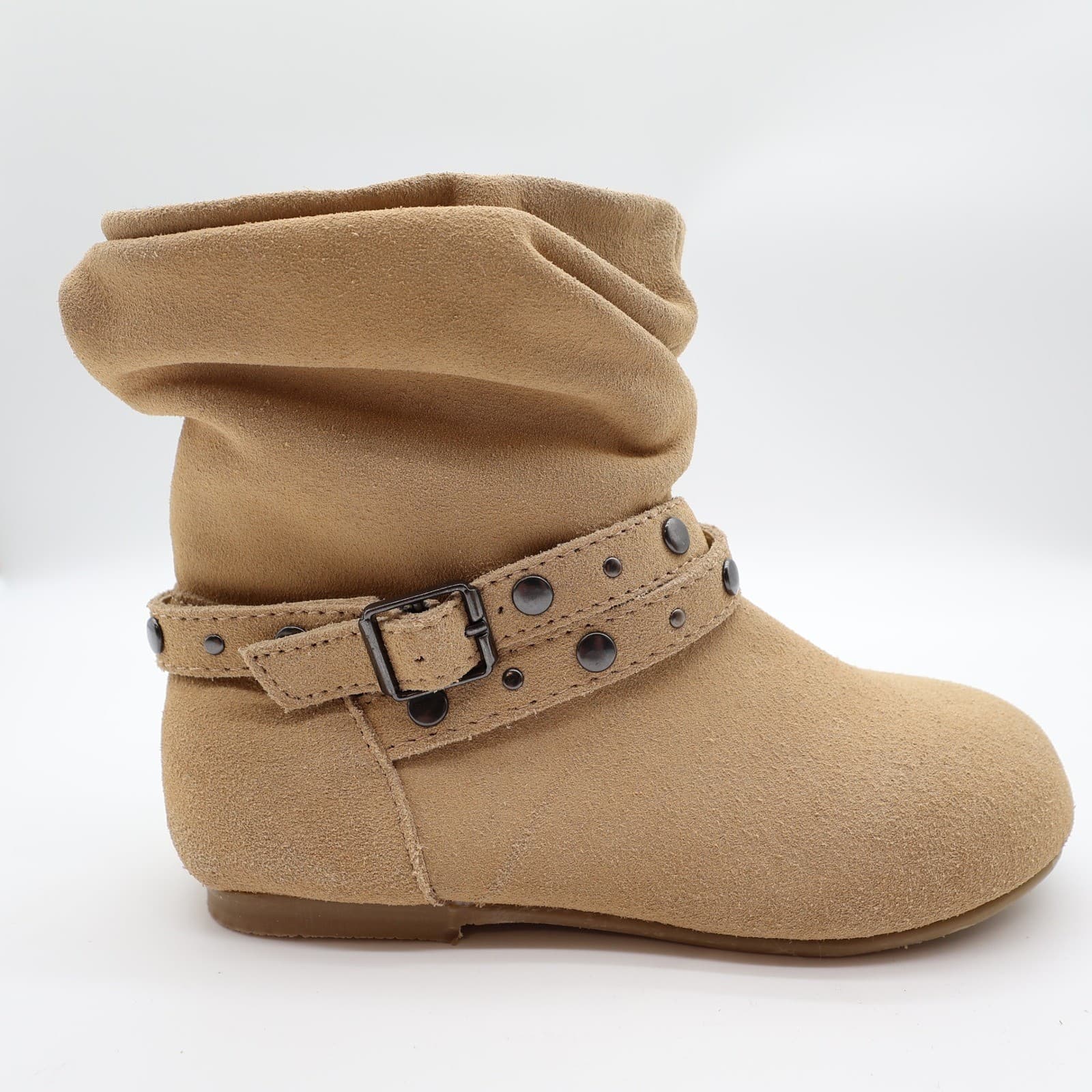 L'Amour Girls Size 11 Tan Leather Slouch Studded Buckle Ankle Boots - Thumbnail 9