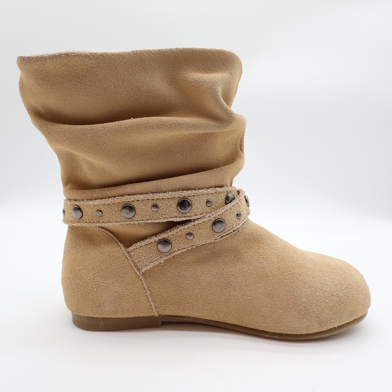 L'Amour Girls Size 11 Tan Leather Slouch Studded Buckle Ankle Boots - Thumbnail 11