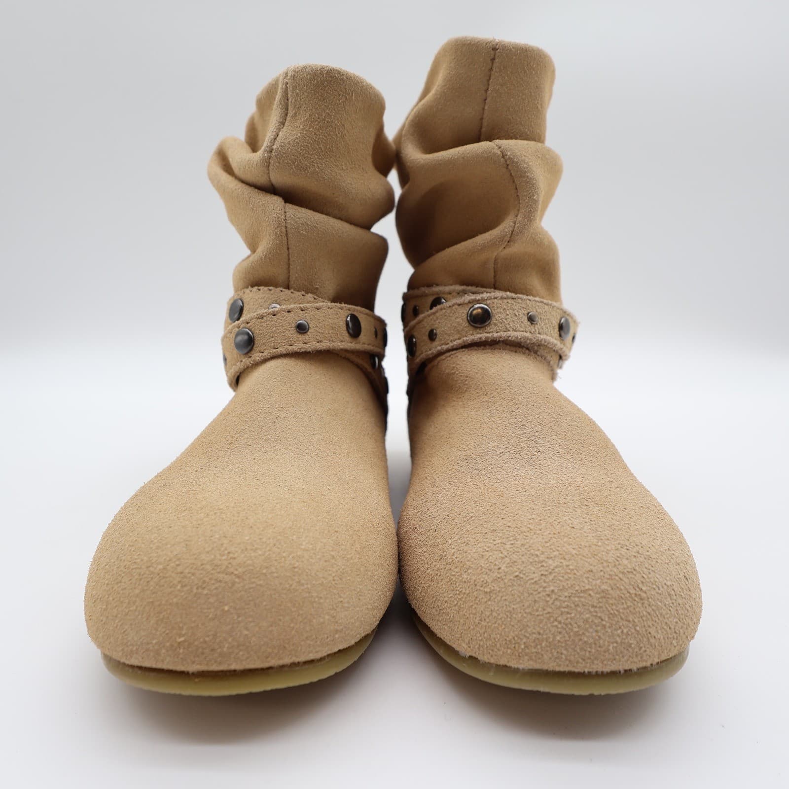 L'Amour Girls Size 11 Tan Leather Slouch Studded Buckle Ankle Boots - Thumbnail 4