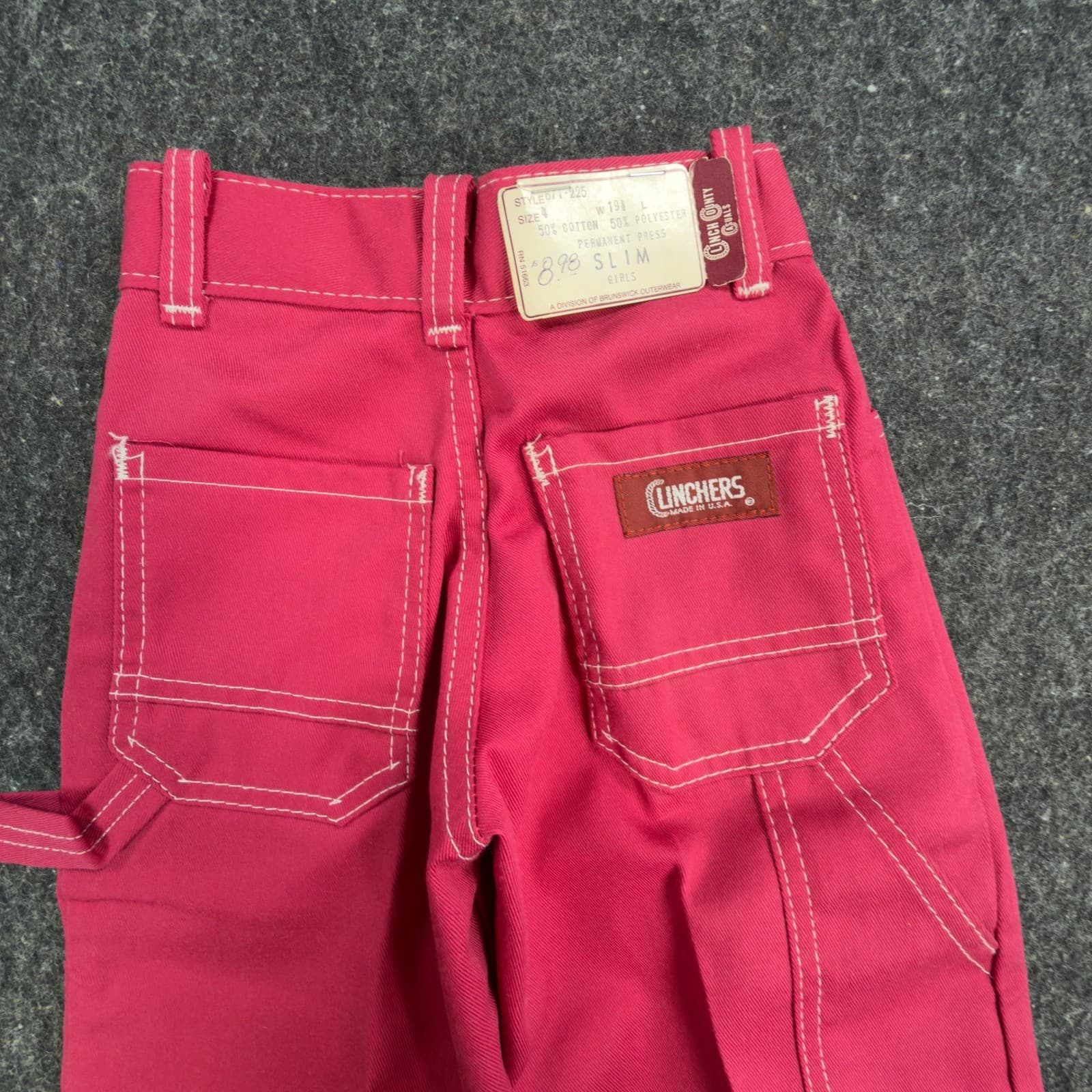 Clinchers Utility Carpenter Pants Girls 4 Slim Pink Cotton Blend Vintage 70s NOS - Thumbnail 10