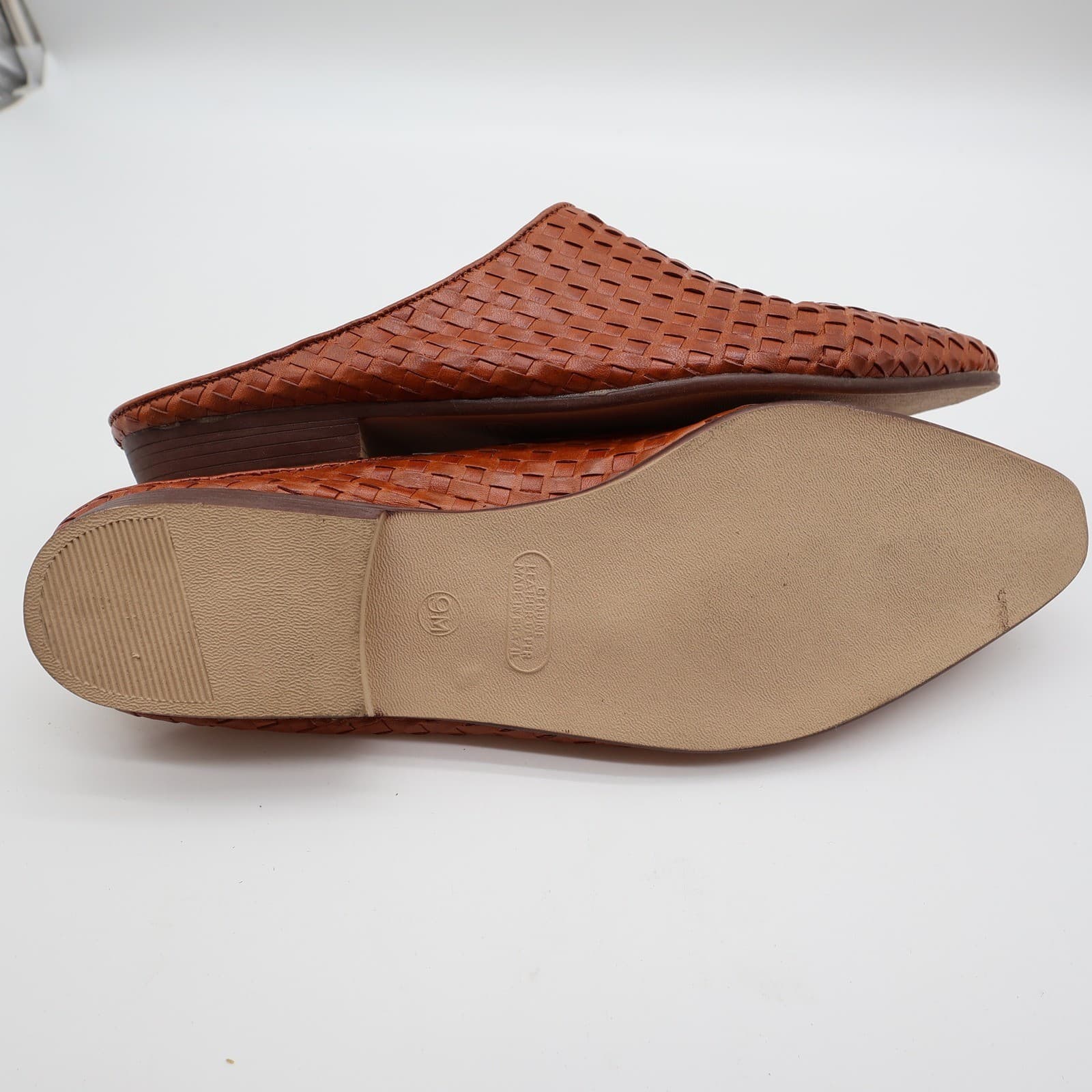 Roberto Angelli 90s Tan Woven Leather Mules Women 9 Slip On Vintage - Thumbnail 6