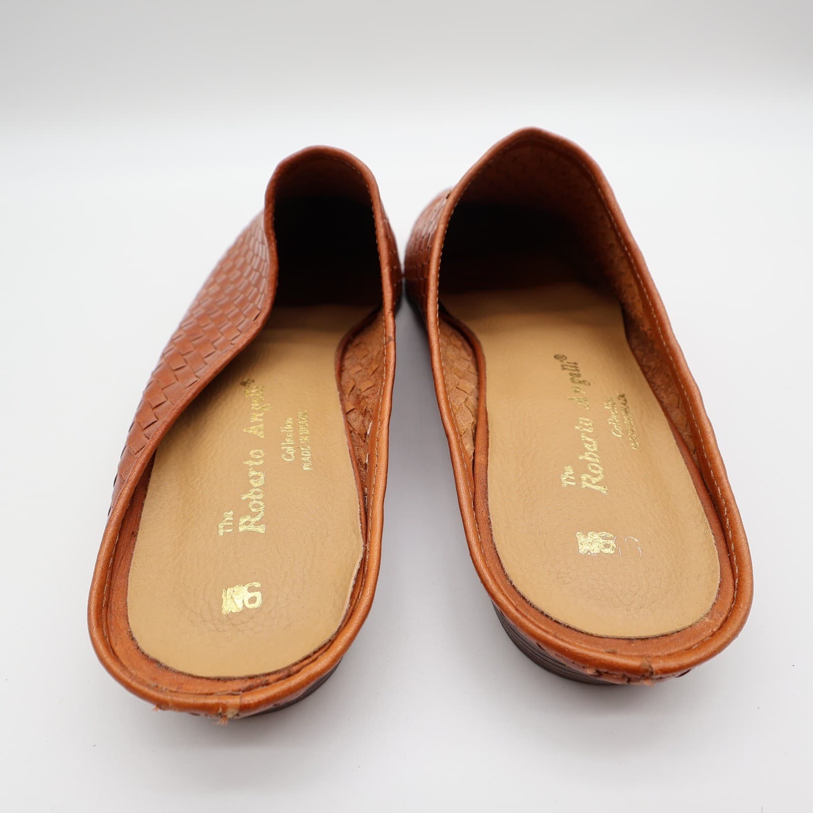 Roberto Angelli 90s Tan Woven Leather Mules Women 9 Slip On Vintage - Thumbnail 5