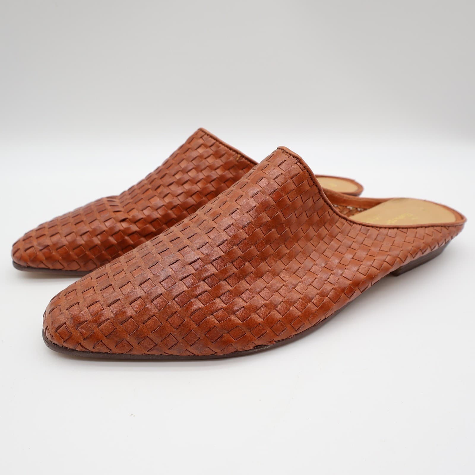 Roberto Angelli 90s Tan Woven Leather Mules Women 9 Slip On Vintage - Thumbnail 3