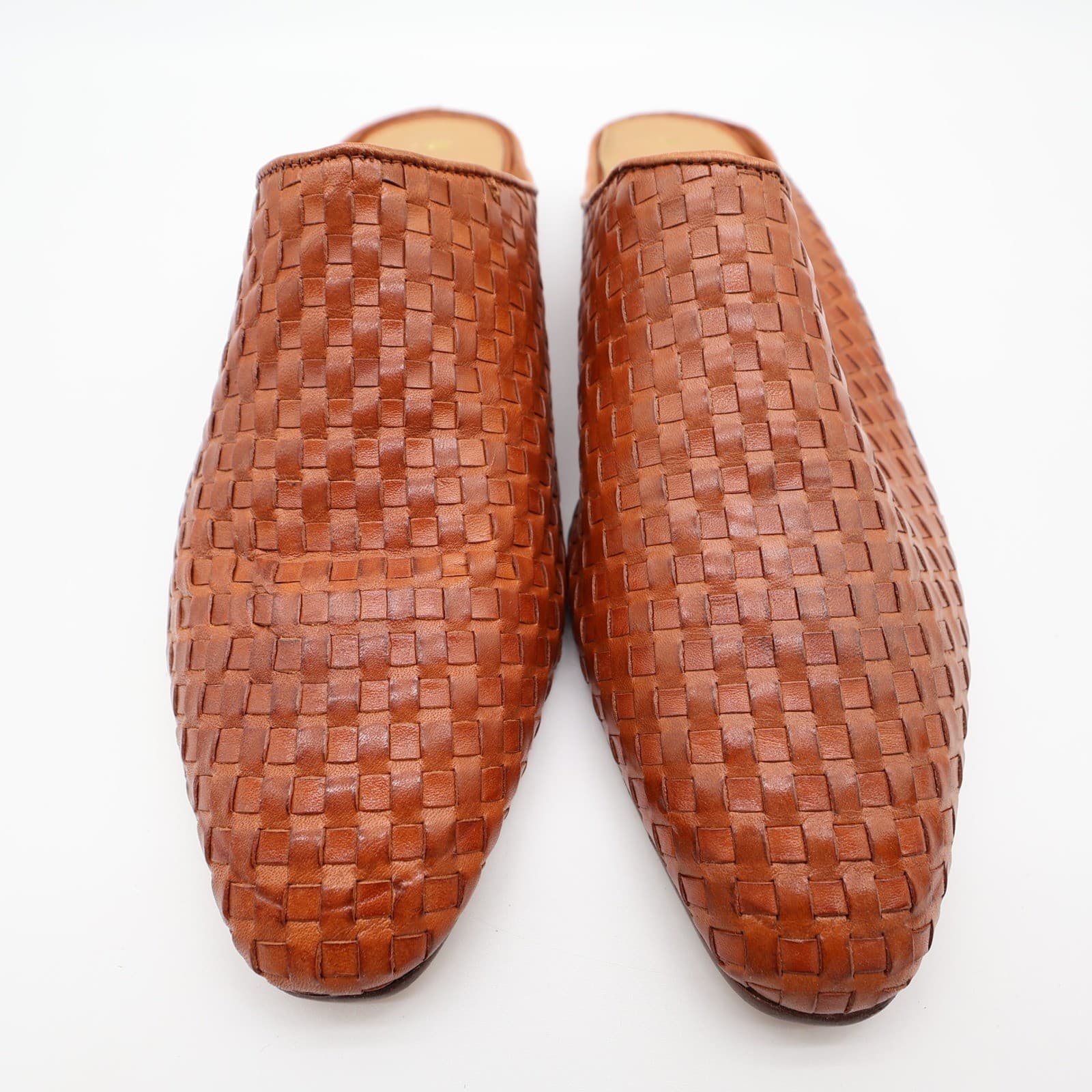 Roberto Angelli 90s Tan Woven Leather Mules Women 9 Slip On Vintage - Thumbnail 4