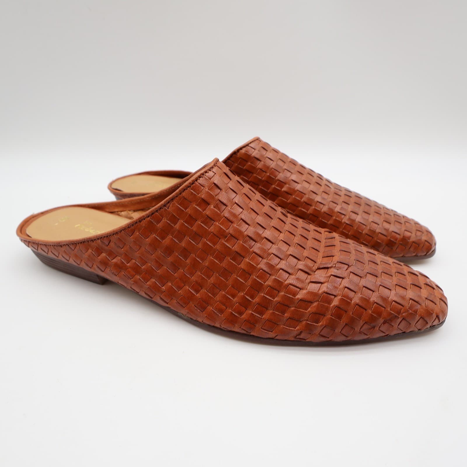 Roberto Angelli 90s Tan Woven Leather Mules Women 9 Slip On Vintage - Thumbnail 2