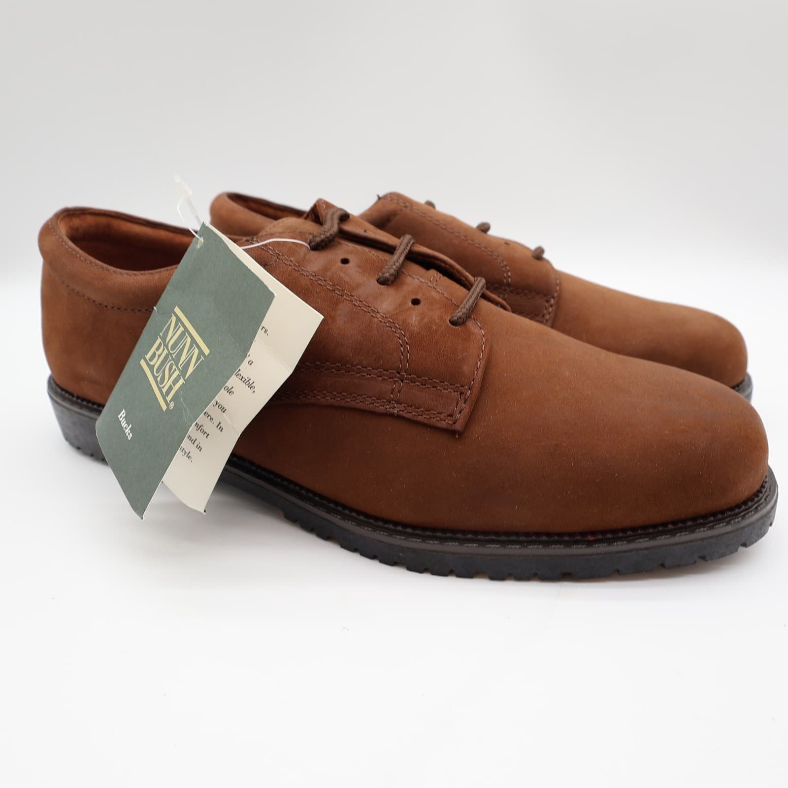Nunn Bush Brown Leather Oxford Shoes Mens 10.5 Vintage 90s NOS - Thumbnail 2
