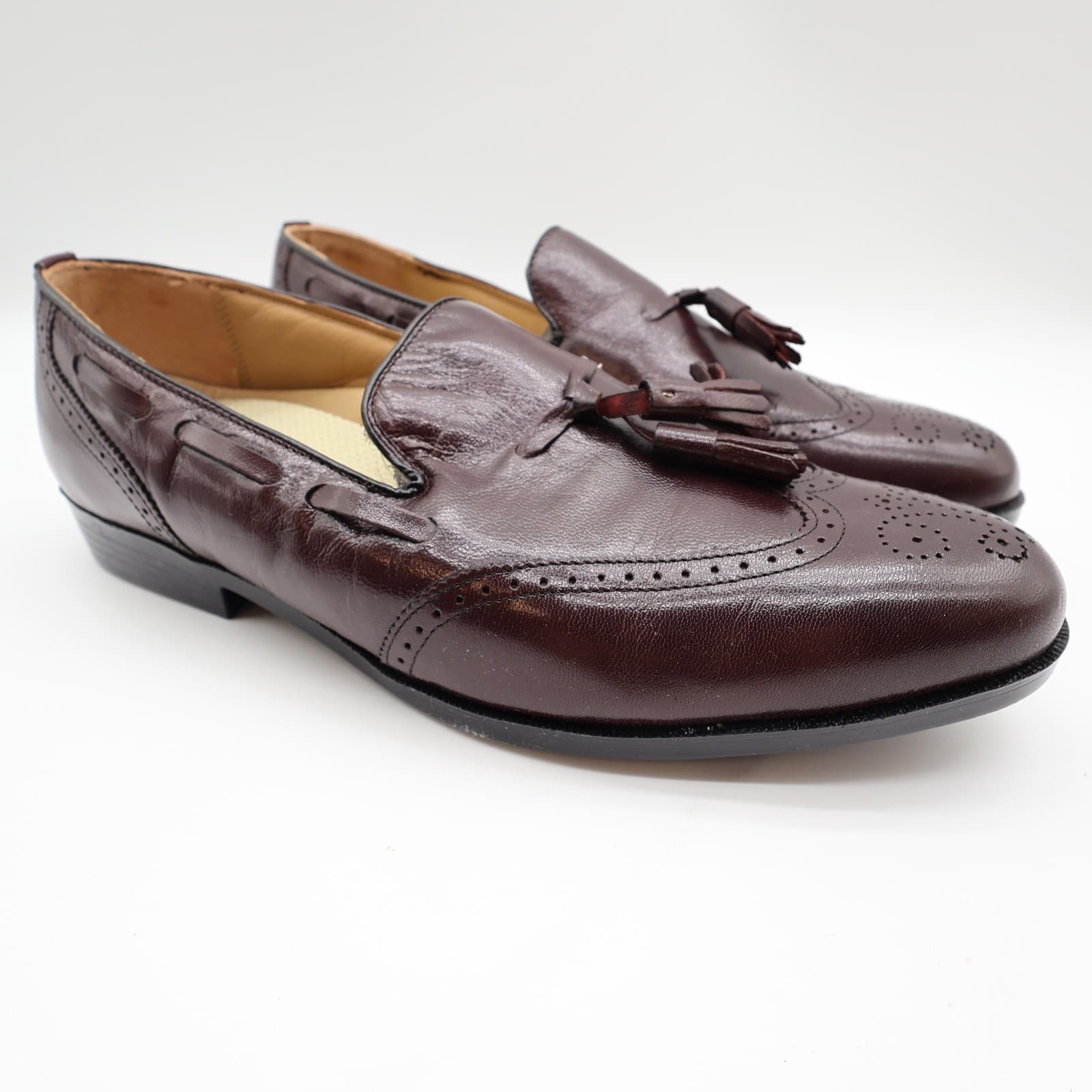 Nunn Bush Parker Wingtip Tassel Loafers Mens 11 Burgundy Leather NOS - Thumbnail 2