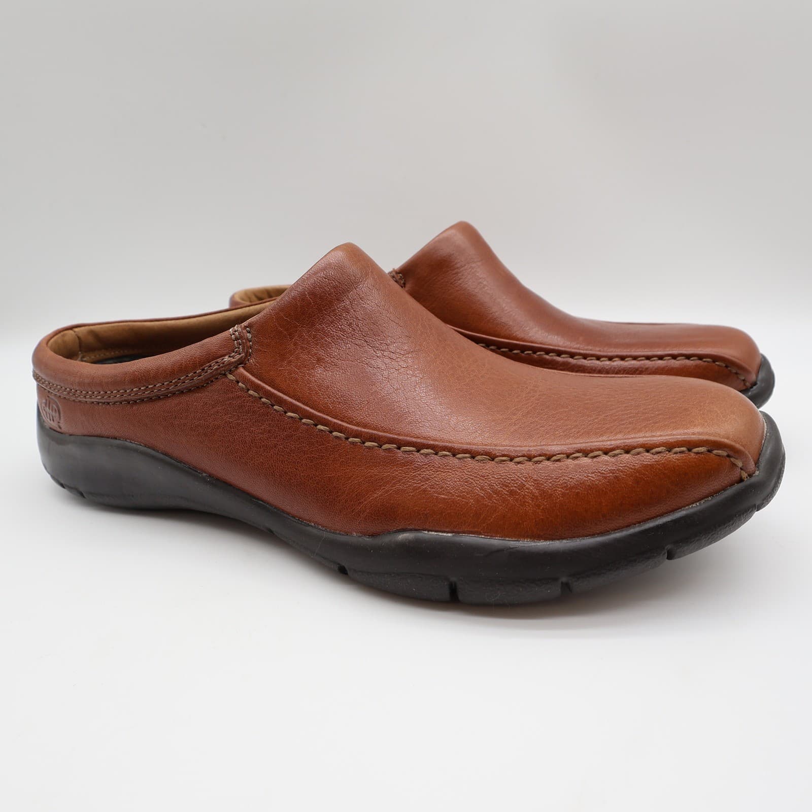 Hush Puppies Zoom Clogs Mens 10 Tan Leather Slip On Comfort Shoes - Thumbnail 2