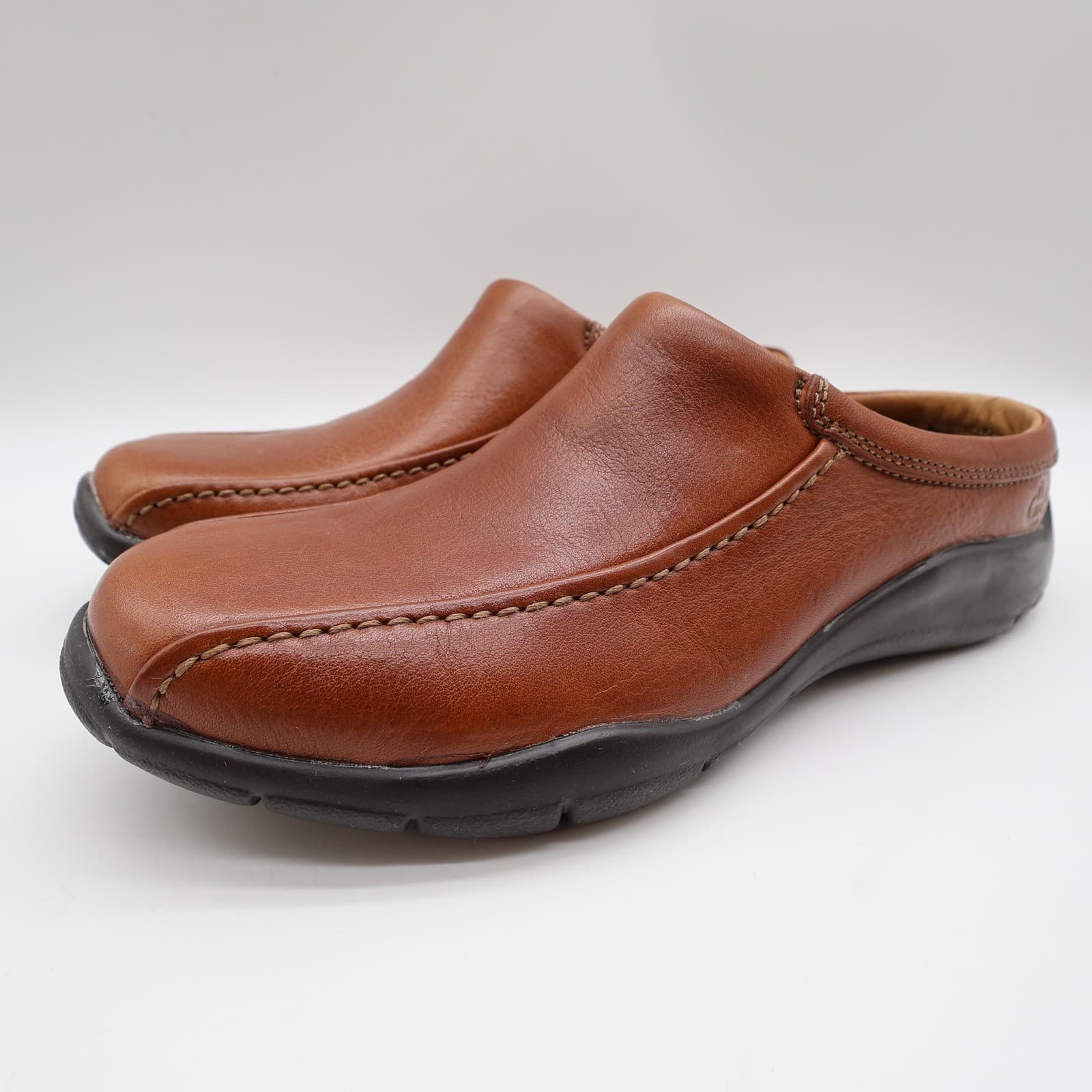 Hush Puppies Zoom Clogs Mens 10 Tan Leather Slip On Comfort Shoes - Thumbnail 3